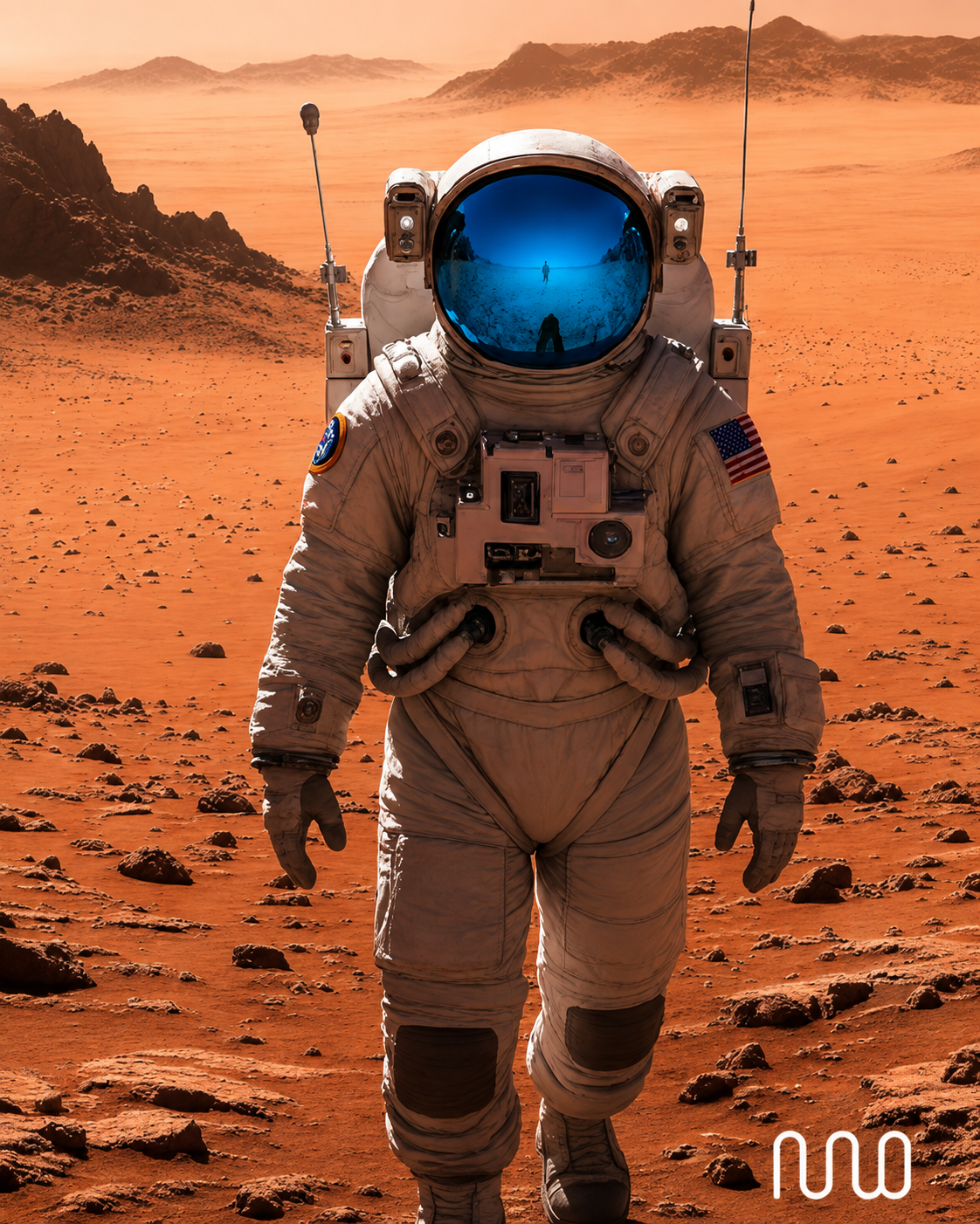 Astronauta caminando sobre Marte