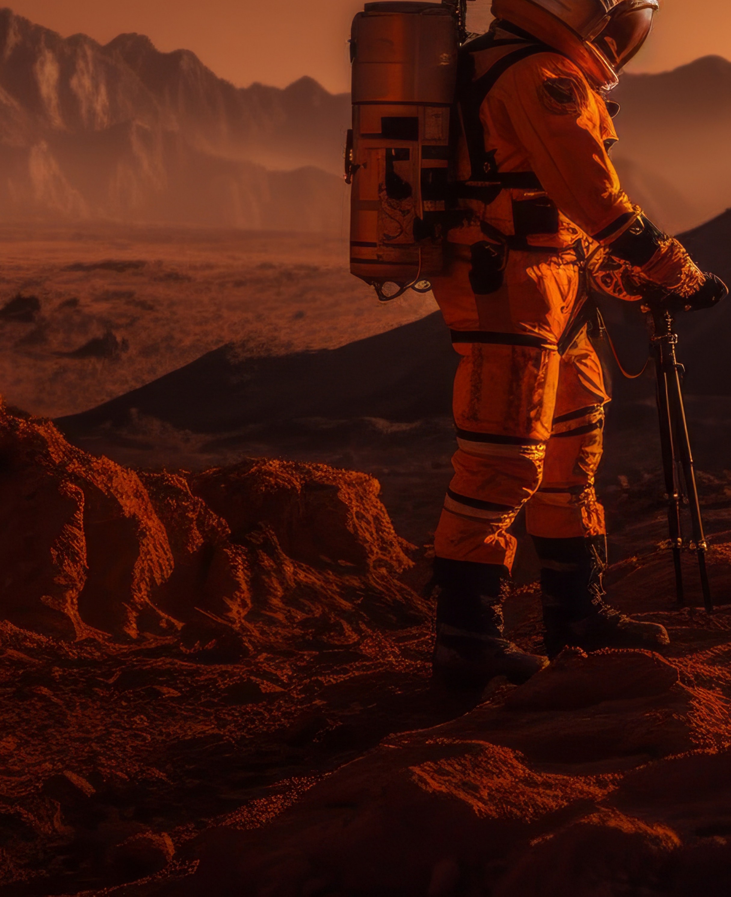 Astronauta observando el horizonte de Marte